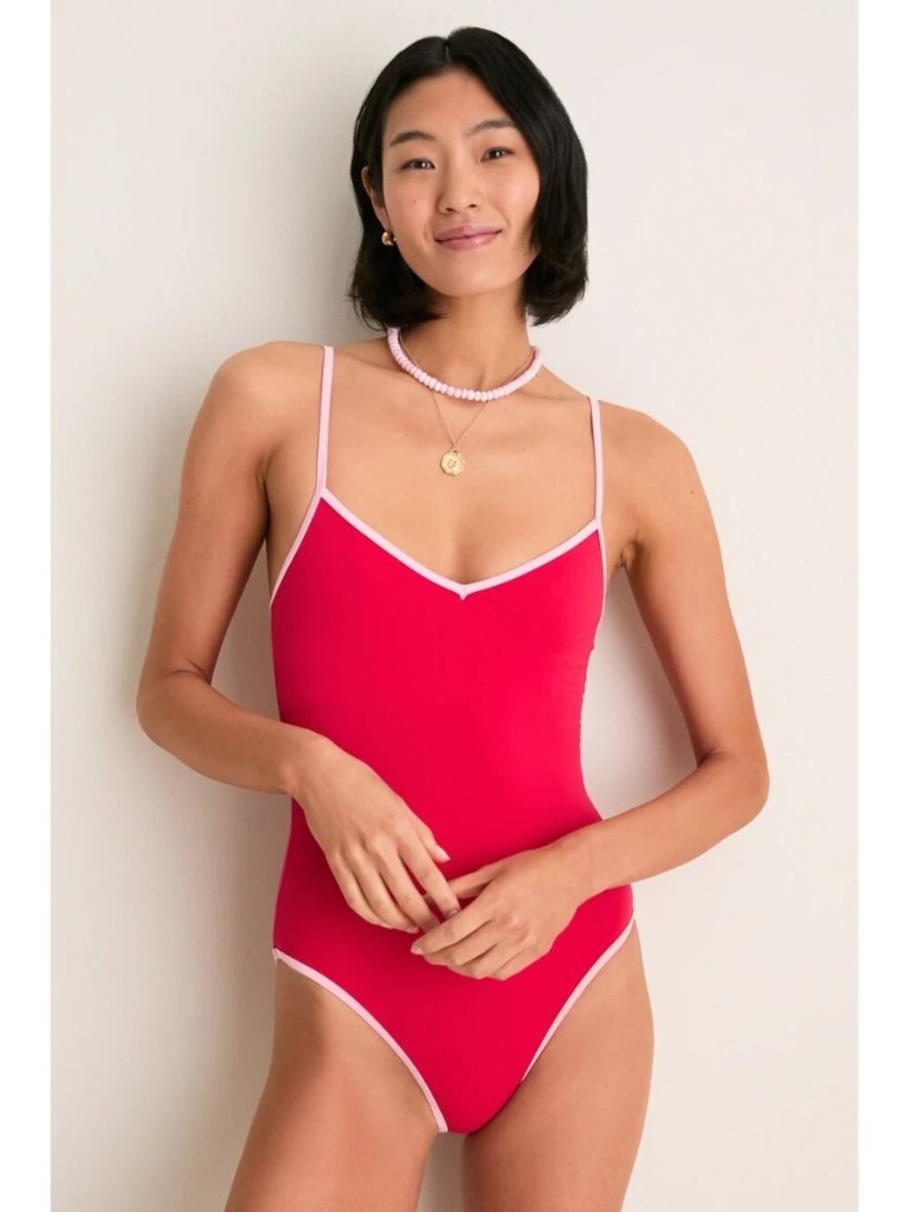 FOLLOW SUIT Shea One Piece Swimsuit Poppy and Pink Size Large NWT